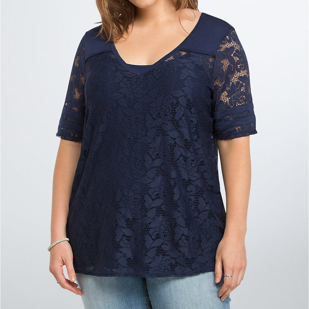 Torrid Women's Top Lace Football Blouse Blue 1X